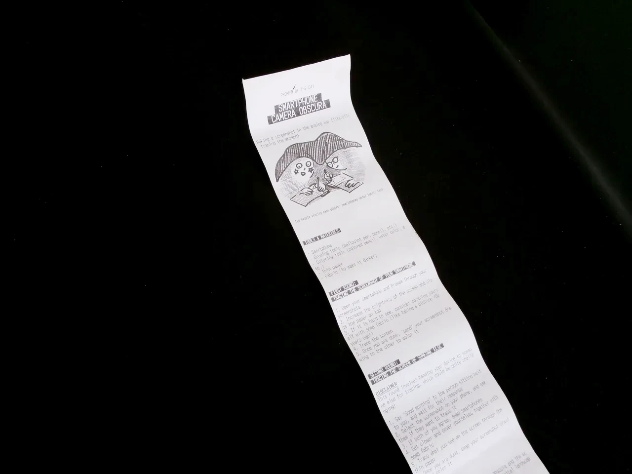 Primpted Smartphone Camera Obscura prompt on a receipt paper (one of the original from the H&D summer camp 2024!)